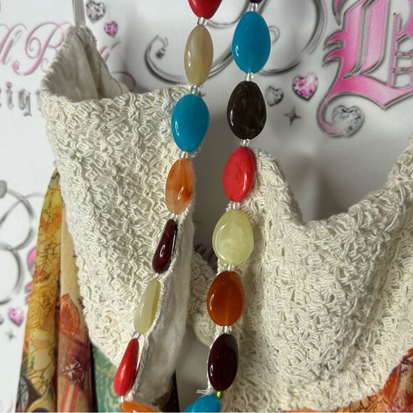 Venus USA tank top halter tie up beaded accent boho floral paisley flowy orange - Picture 5 of 7